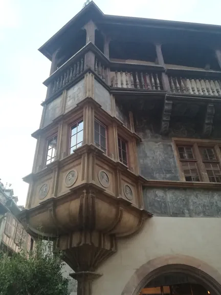 Folklore dancing in the evening at Colmar, Alsace (France)